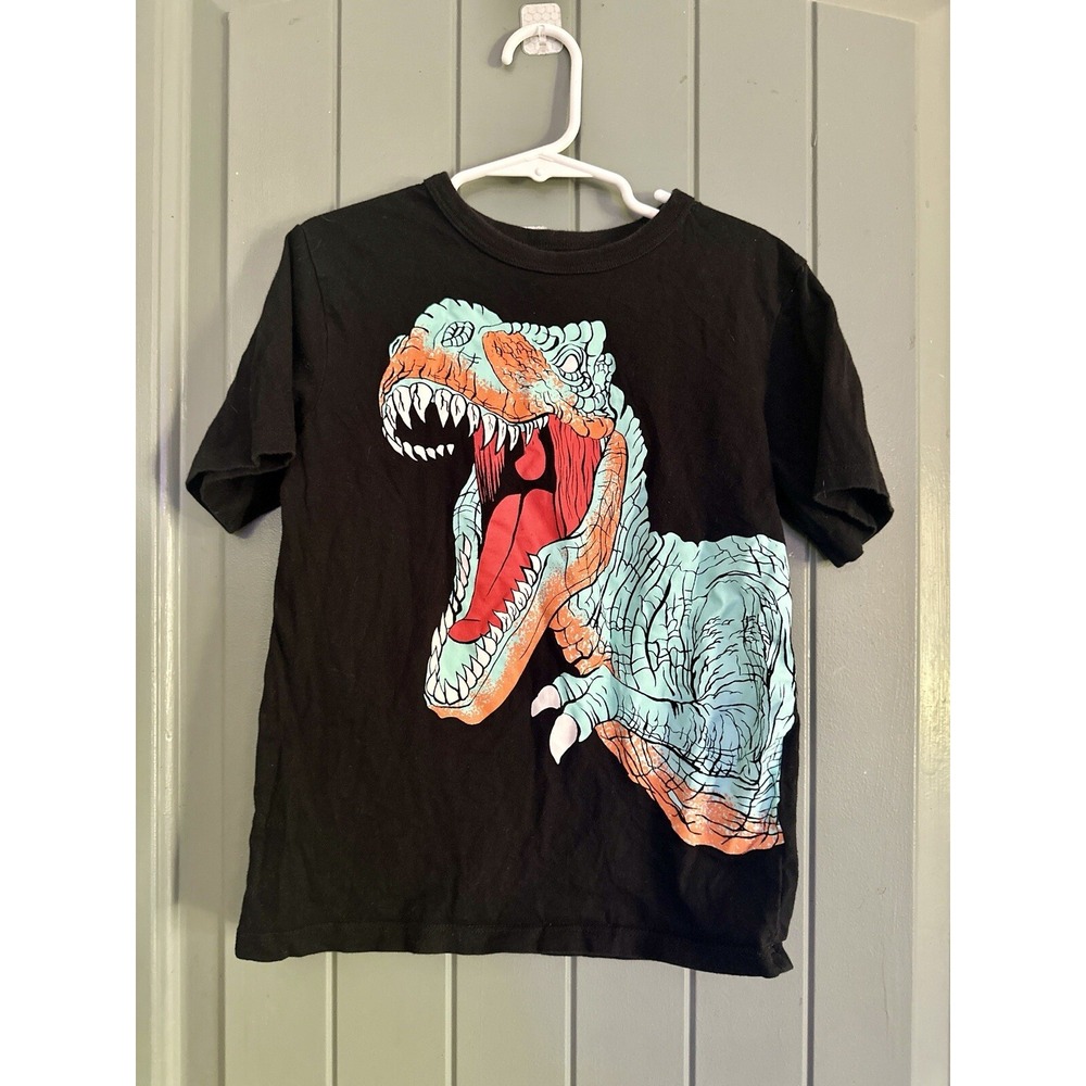 Children's Place Boys Black T Rex Dinosaur Shirt Small 5/6